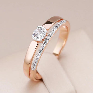 Luxury AAA Zircon Diamonds 14K Rolled Rose Gold and Silver Color Mix Setting Slim Design Daily Jewellery Rings
